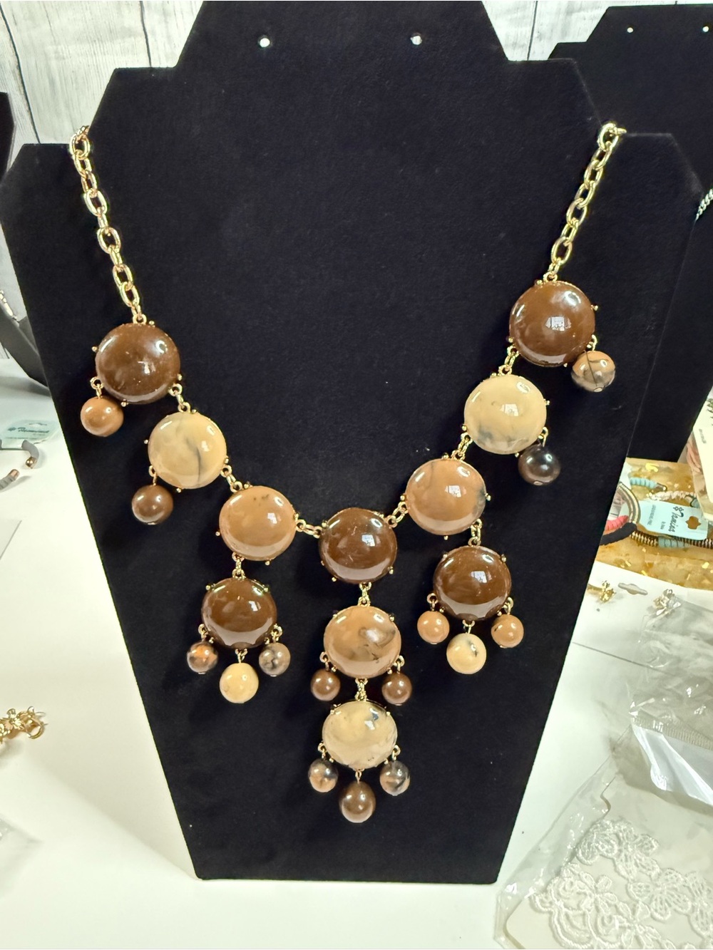 Statement Brown and Tan Bead Bib Necklace - Women fashion Jewelry